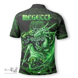 ScotsTee Shop Irish McGettigan or Gethin Coat of Arms Irish Polo Shirt Family Crest Celtic Cross And Dragon Polo Shirt