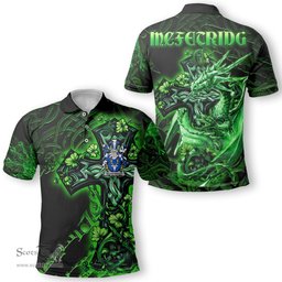 ScotsTee Shop Irish McFetridge Coat of Arms Irish Polo Shirt Family Crest Celtic Cross And Dragon Polo Shirt