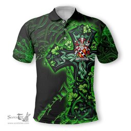 ScotsTee Shop Irish Quelch Coat of Arms Irish Polo Shirt Family Crest Celtic Cross And Dragon Polo Shirt