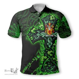ScotsTee Shop Irish Gould Coat of Arms Irish Polo Shirt Family Crest Celtic Cross And Dragon Polo Shirt
