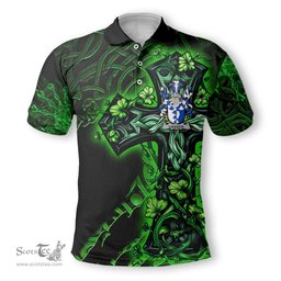 ScotsTee Shop Irish Linaker Coat of Arms Irish Polo Shirt Family Crest Celtic Cross And Dragon Polo Shirt