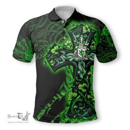 ScotsTee Shop Irish Holmes Coat of Arms Irish Polo Shirt Family Crest Celtic Cross And Dragon Polo Shirt