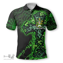 ScotsTee Shop Irish Kildahl Coat of Arms Irish Polo Shirt Family Crest Celtic Cross And Dragon Polo Shirt