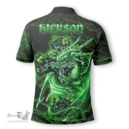ScotsTee Shop Irish Hickson Coat of Arms Irish Polo Shirt Family Crest Celtic Cross And Dragon Polo Shirt