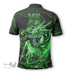 ScotsTee Shop Irish Ley Coat of Arms Irish Polo Shirt Family Crest Celtic Cross And Dragon Polo Shirt
