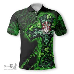 ScotsTee Shop Irish Hunter Coat of Arms Irish Polo Shirt Family Crest Celtic Cross And Dragon Polo Shirt