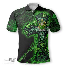 ScotsTee Shop Irish Eaton Coat of Arms Irish Polo Shirt Family Crest Celtic Cross And Dragon Polo Shirt