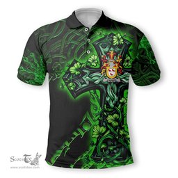 ScotsTee Shop Irish Cairnes Coat of Arms Irish Polo Shirt Family Crest Celtic Cross And Dragon Polo Shirt
