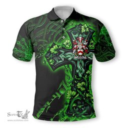 ScotsTee Shop Irish Behan Coat of Arms Irish Polo Shirt Family Crest Celtic Cross And Dragon Polo Shirt
