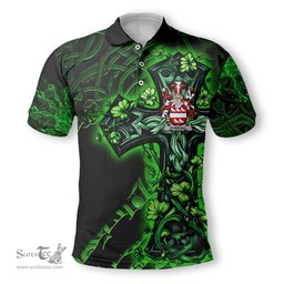 ScotsTee Shop Irish Dowdall Coat of Arms Irish Polo Shirt Family Crest Celtic Cross And Dragon Polo Shirt
