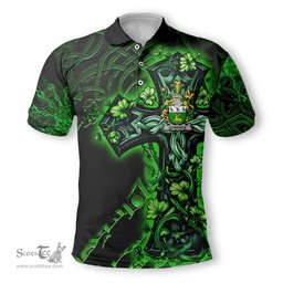 ScotsTee Shop Irish Edwards Coat of Arms Irish Polo Shirt Family Crest Celtic Cross And Dragon Polo Shirt