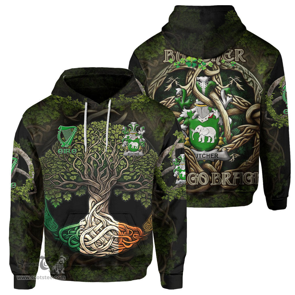 ScotsTee Shop Irish Butcher Coat of Arms Irish Hoodie Family Crest Irish Is My Root Hoodie