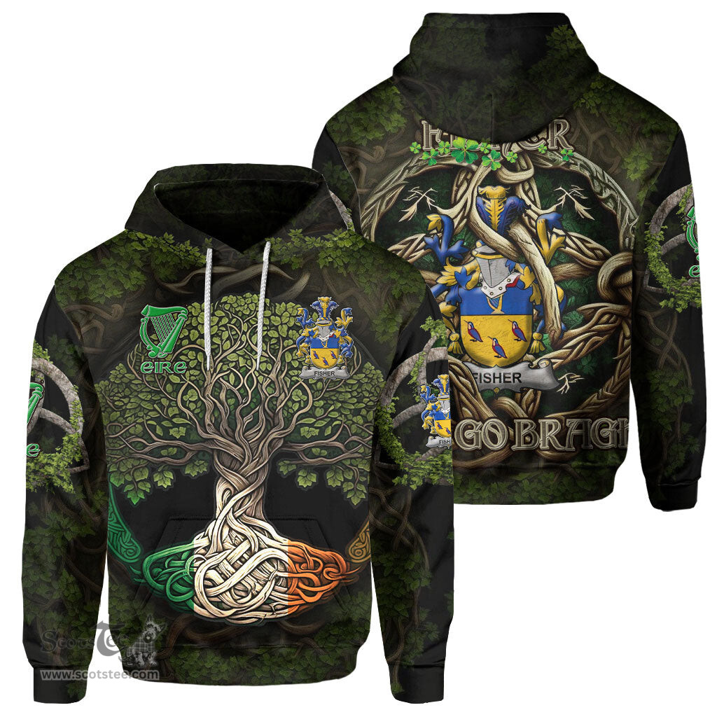ScotsTee Shop Irish Fisher Coat of Arms Irish Hoodie Family Crest Irish Is My Root Hoodie