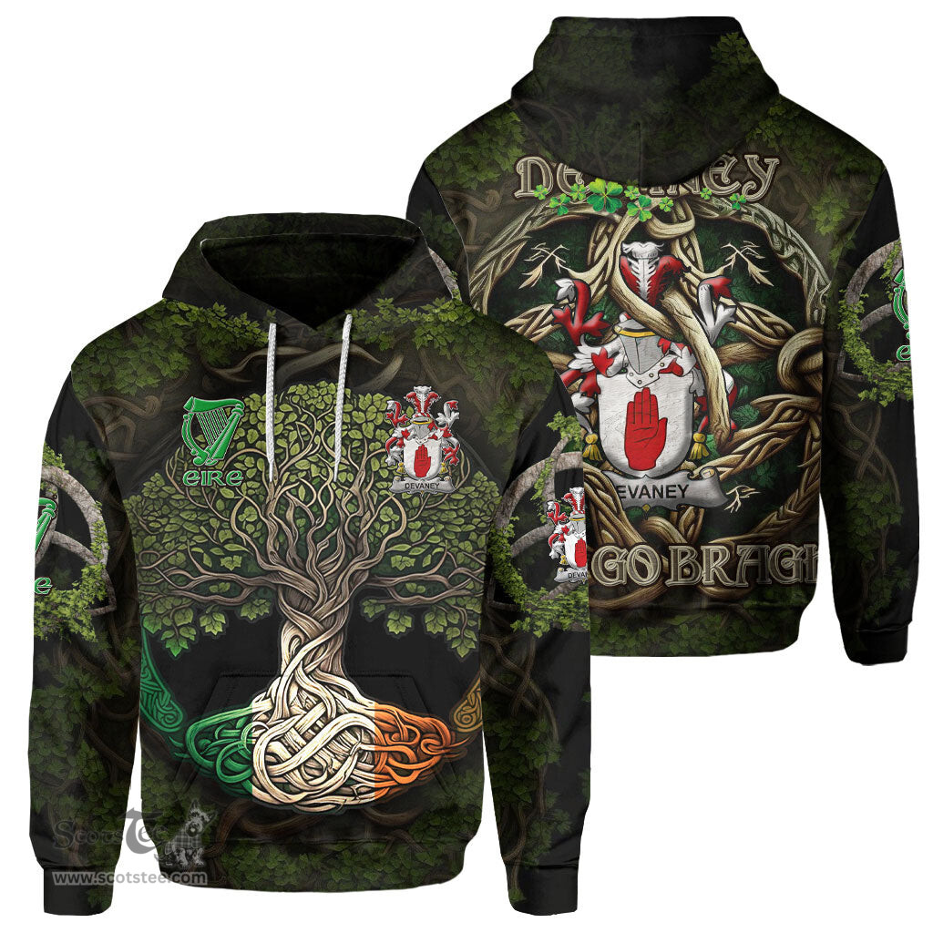 ScotsTee Shop Irish Devaney or O Devaney Coat of Arms Irish Hoodie Family Crest Irish Is My Root Hoodie
