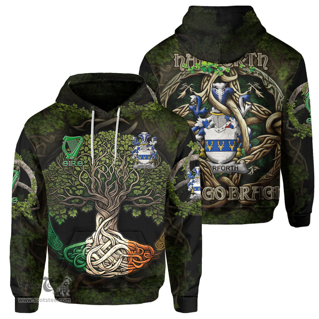 ScotsTee Shop Irish Harforth Coat of Arms Irish Hoodie Family Crest Irish Is My Root Hoodie