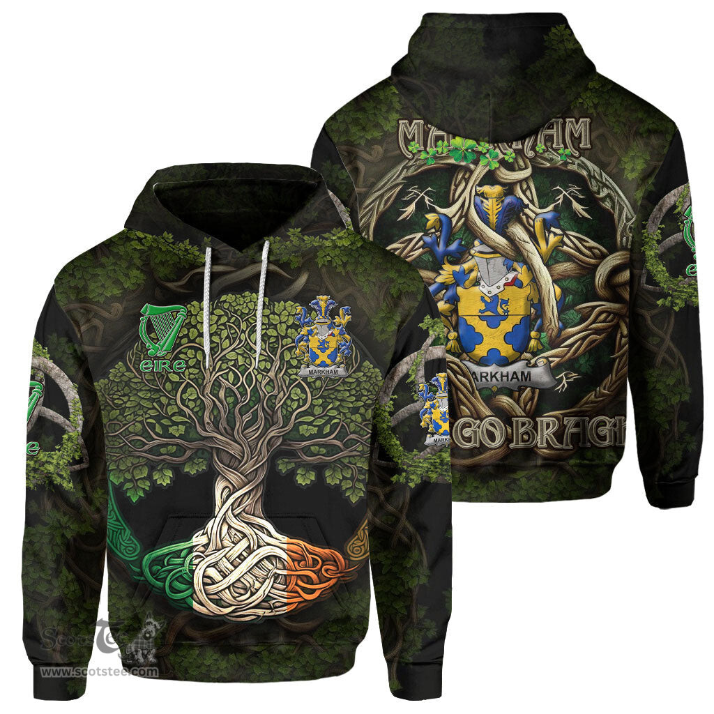 ScotsTee Shop Irish Markham Coat of Arms Irish Hoodie Family Crest Irish Is My Root Hoodie