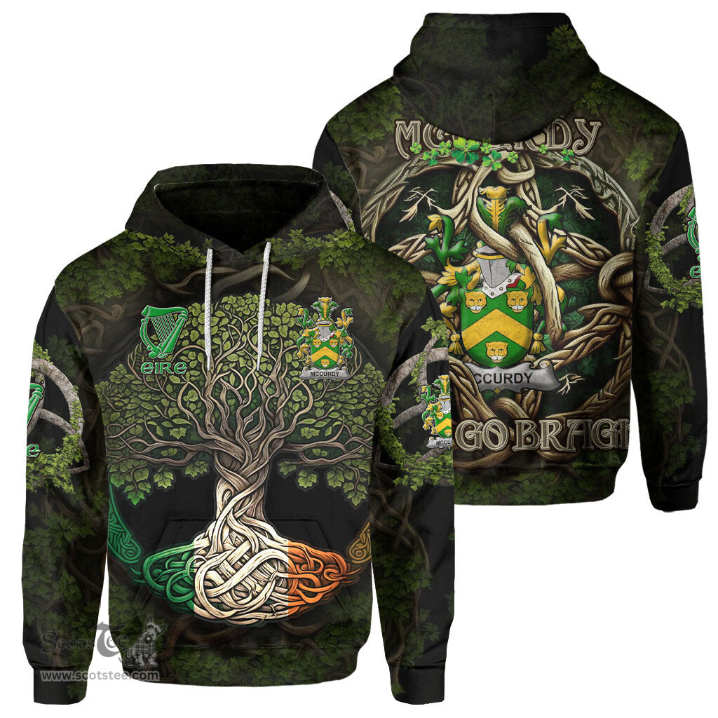 ScotsTee Shop Irish McCurdy or Curdy Coat of Arms Irish Hoodie Family Crest Irish Is My Root Hoodie