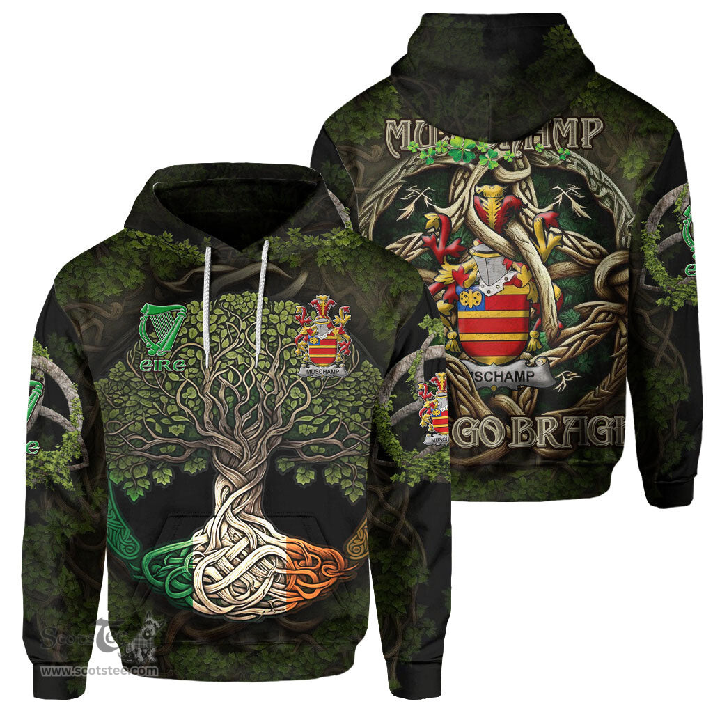 ScotsTee Shop Irish Muschamp Coat of Arms Irish Hoodie Family Crest Irish Is My Root Hoodie