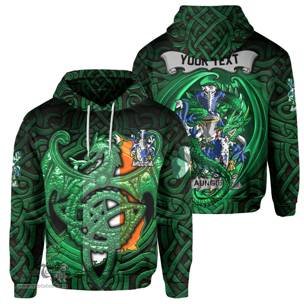 ScotsTee Shop Irish Aungier Coat of Arms Irish Hoodie Family Crest Green Dragon Of Ireland Hoodie
