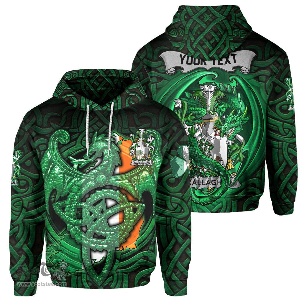ScotsTee Shop Irish Callaghan or O Callaghan Coat of Arms Irish Hoodie Family Crest Green Dragon Of Ireland Hoodie