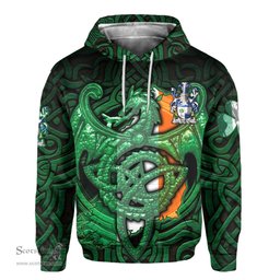 ScotsTee Shop Irish Coey or McCoey Coat of Arms Irish Hoodie Family Crest Green Dragon Of Ireland Hoodie