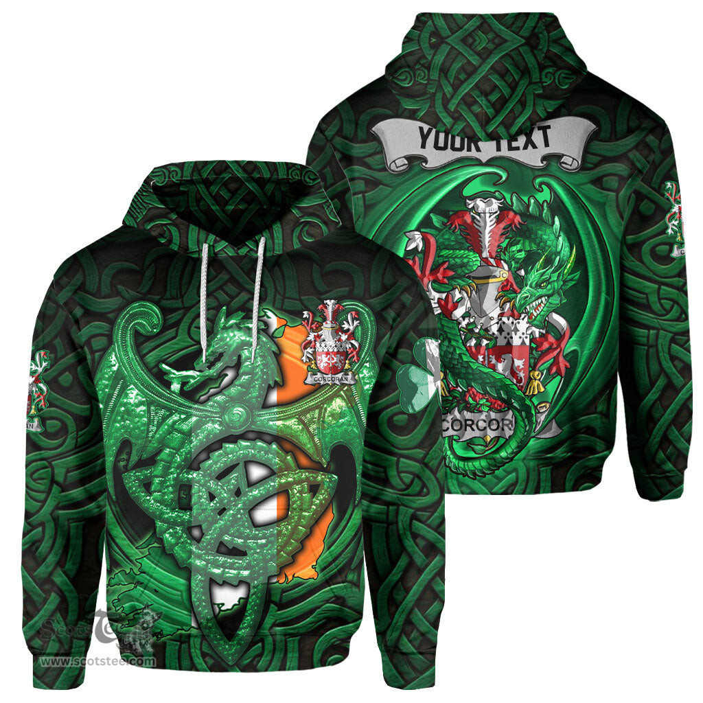 ScotsTee Shop Irish Corcoran or McCorcoran Coat of Arms Irish Hoodie Family Crest Green Dragon Of Ireland Hoodie