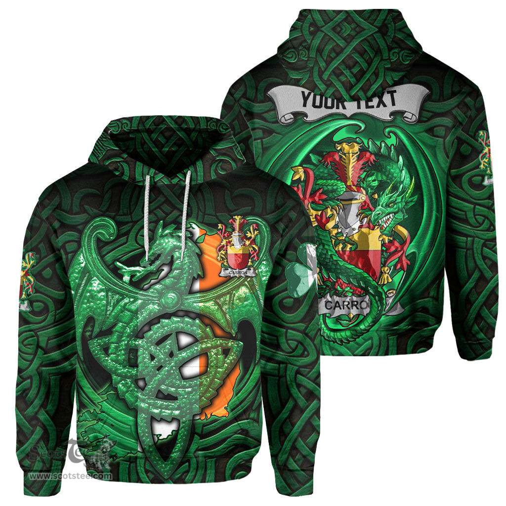 ScotsTee Shop Irish Carron Coat of Arms Irish Hoodie Family Crest Green Dragon Of Ireland Hoodie