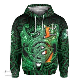 ScotsTee Shop Irish Connor or O Connor Corcomroe Coat of Arms Irish Hoodie Family Crest Green Dragon Of Ireland Hoodie