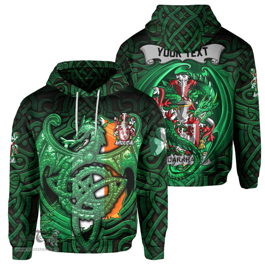 ScotsTee Shop Irish Carkham Coat of Arms Irish Hoodie Family Crest Green Dragon Of Ireland Hoodie