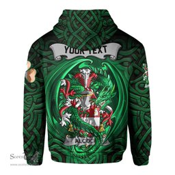 ScotsTee Shop Irish Alcock Coat of Arms Irish Hoodie Family Crest Green Dragon Of Ireland Hoodie