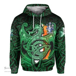 ScotsTee Shop Irish Creighton Coat of Arms Irish Hoodie Family Crest Green Dragon Of Ireland Hoodie