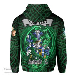ScotsTee Shop Irish Ennis Coat of Arms Irish Hoodie Family Crest Green Dragon Of Ireland Hoodie