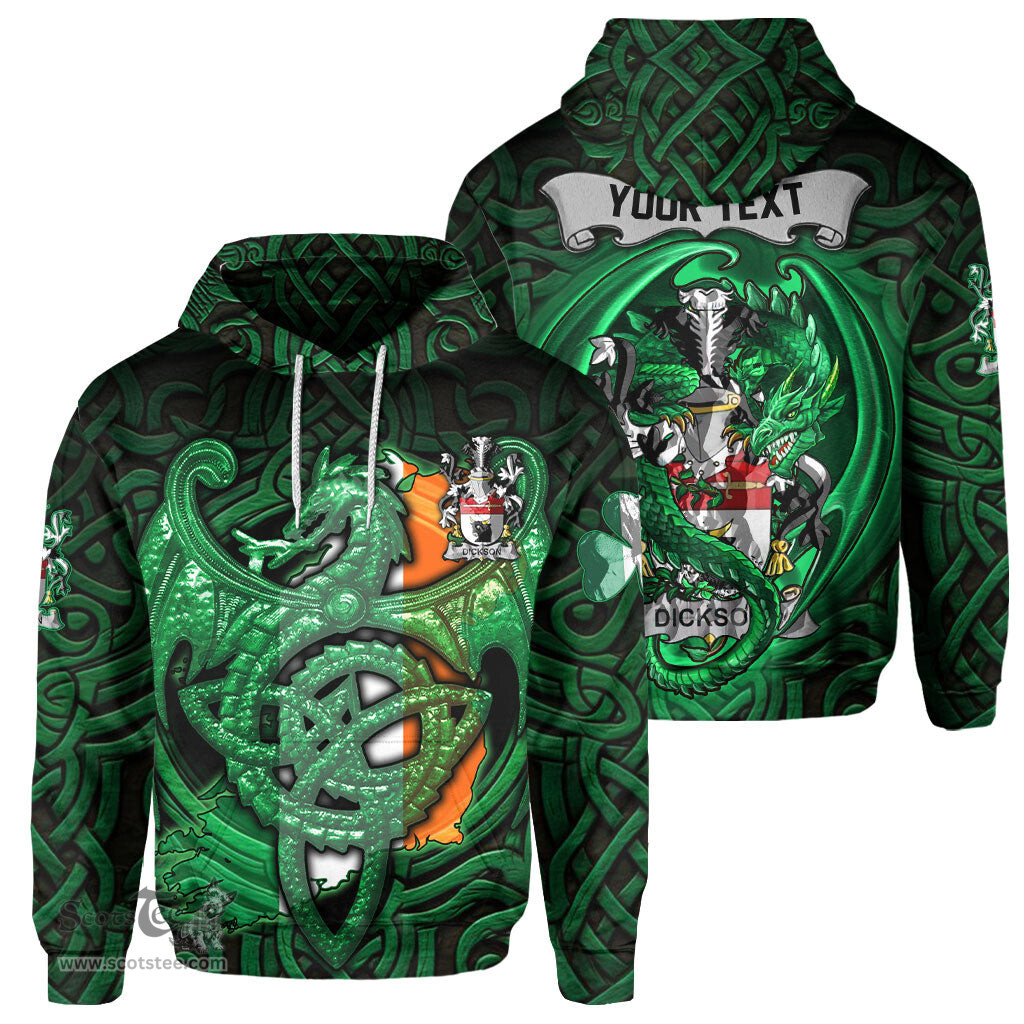 ScotsTee Shop Irish Dickson Coat of Arms Irish Hoodie Family Crest Green Dragon Of Ireland Hoodie