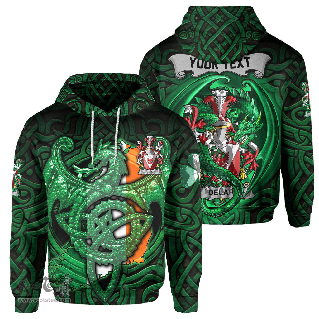 ScotsTee Shop Irish Delap Coat of Arms Irish Hoodie Family Crest Green Dragon Of Ireland Hoodie