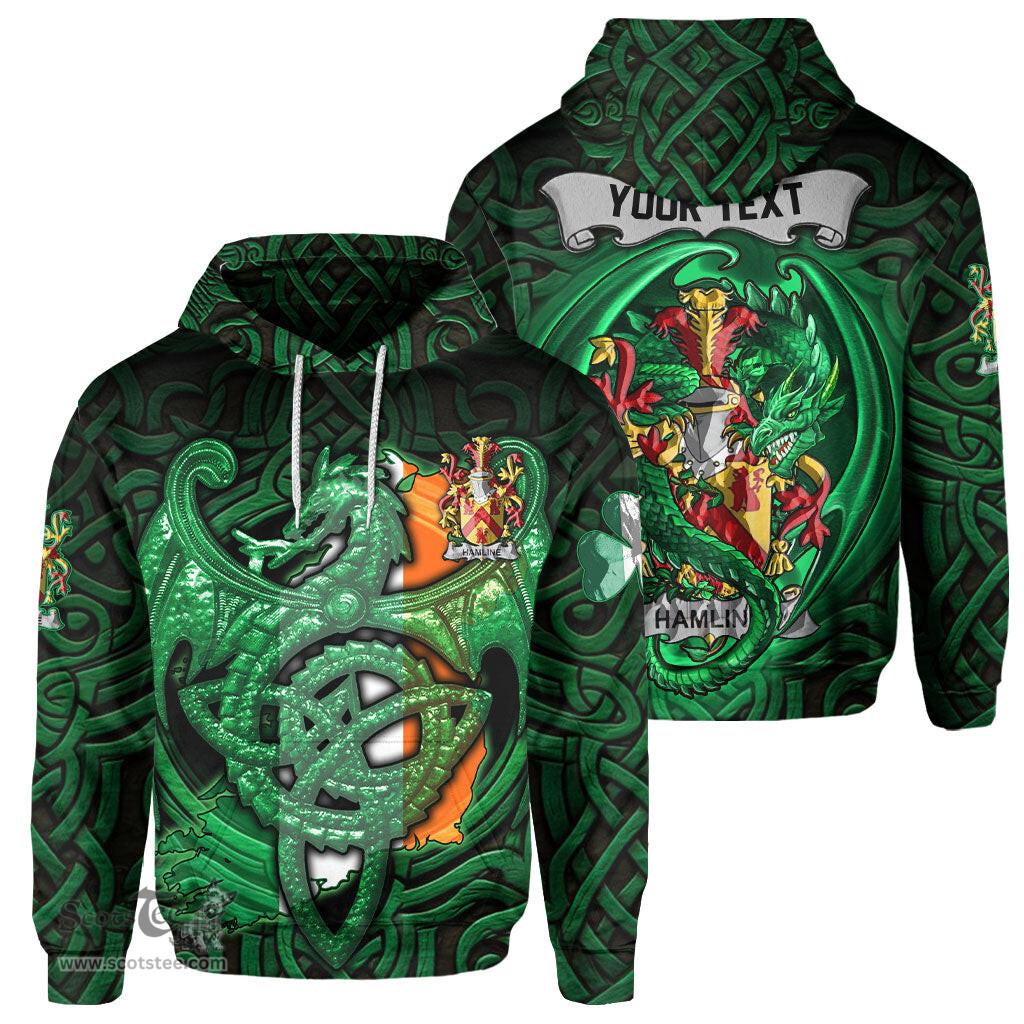 ScotsTee Shop Irish Hamline Coat of Arms Irish Hoodie Family Crest Green Dragon Of Ireland Hoodie