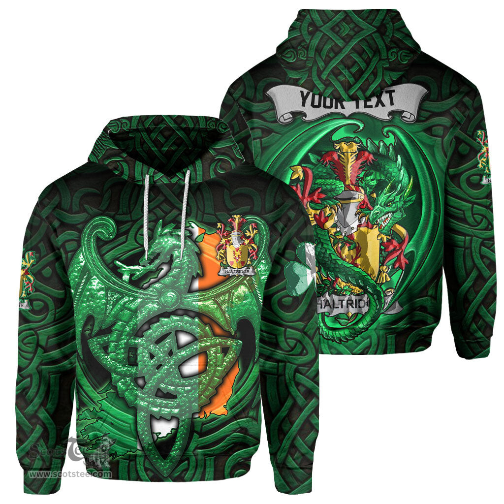 ScotsTee Shop Irish Haltridge Coat of Arms Irish Hoodie Family Crest Green Dragon Of Ireland Hoodie