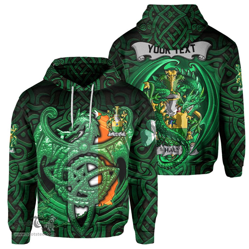 ScotsTee Shop Irish Haly or O Haly Coat of Arms Irish Hoodie Family Crest Green Dragon Of Ireland Hoodie