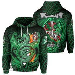 ScotsTee Shop Irish Hewson Coat of Arms Irish Hoodie Family Crest Green Dragon Of Ireland Hoodie