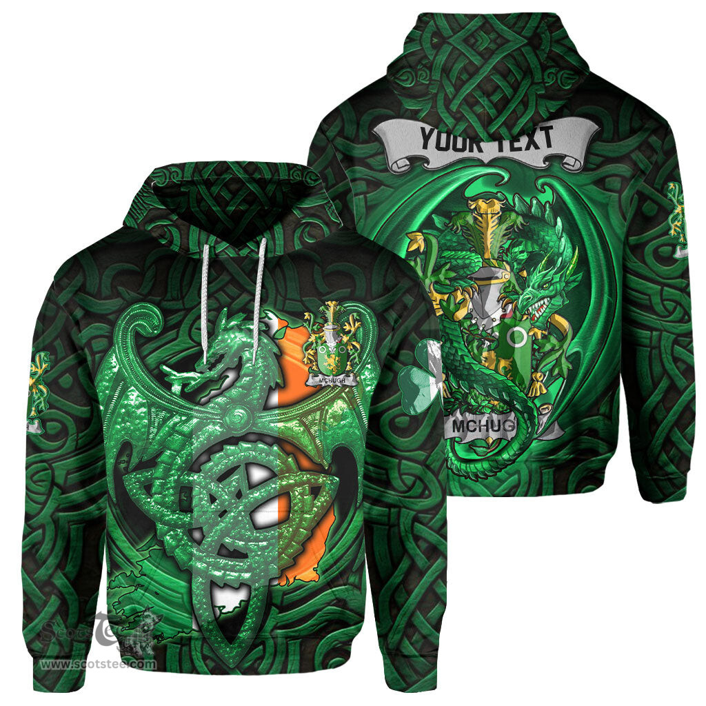 ScotsTee Shop Irish McHugh or MacHugh Coat of Arms Irish Hoodie Family Crest Green Dragon Of Ireland Hoodie