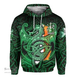 ScotsTee Shop Irish McGettigan or Gethin Coat of Arms Irish Hoodie Family Crest Green Dragon Of Ireland Hoodie