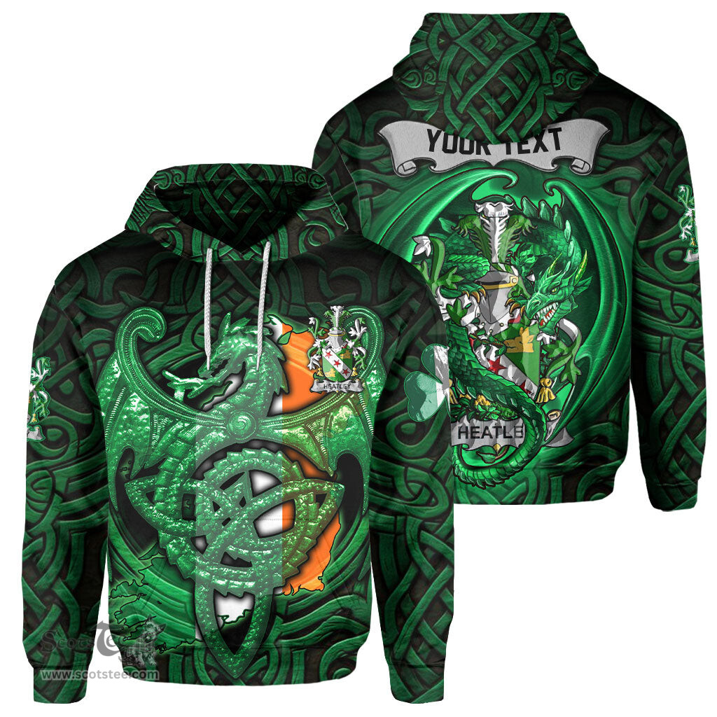 ScotsTee Shop Irish Heatley Coat of Arms Irish Hoodie Family Crest Green Dragon Of Ireland Hoodie