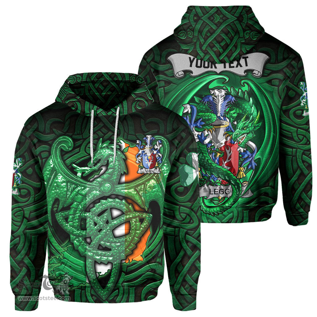 ScotsTee Shop Irish Legg or Legge Coat of Arms Irish Hoodie Family Crest Green Dragon Of Ireland Hoodie