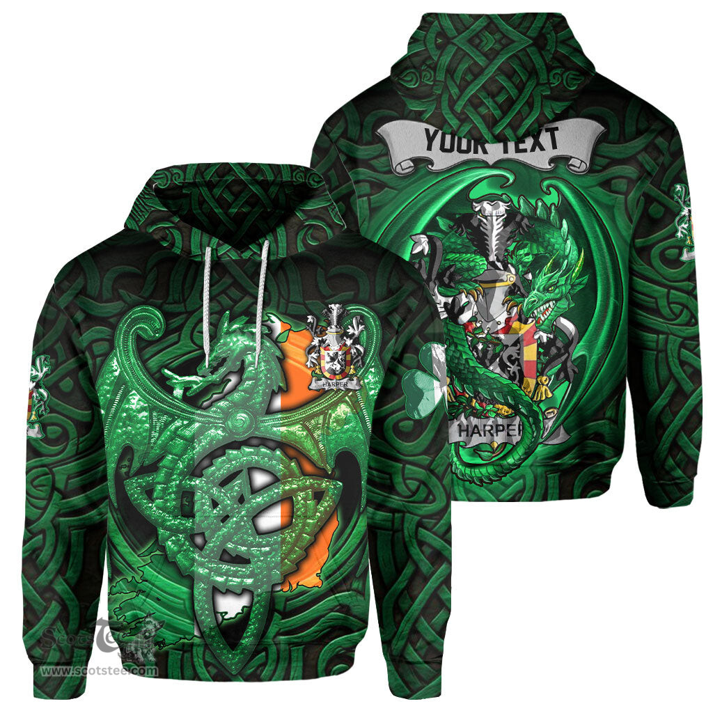 ScotsTee Shop Irish Harper Coat of Arms Irish Hoodie Family Crest Green Dragon Of Ireland Hoodie