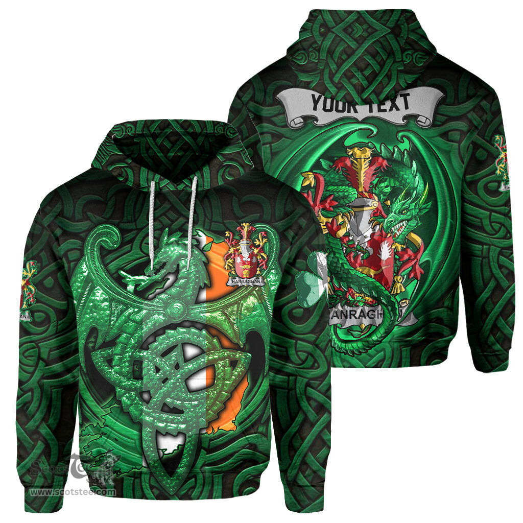 ScotsTee Shop Irish Hanraghan or O Hanraghan Coat of Arms Irish Hoodie Family Crest Green Dragon Of Ireland Hoodie