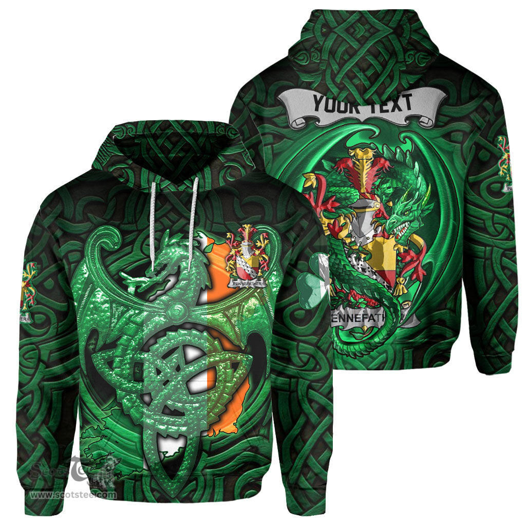 ScotsTee Shop Irish Pennefather Coat of Arms Irish Hoodie Family Crest Green Dragon Of Ireland Hoodie