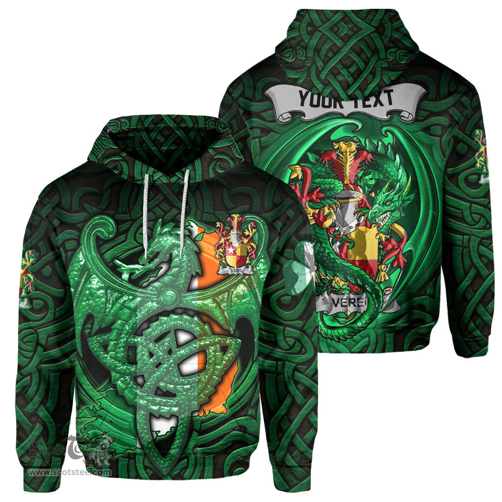 ScotsTee Shop Irish Vere Coat of Arms Irish Hoodie Family Crest Green Dragon Of Ireland Hoodie