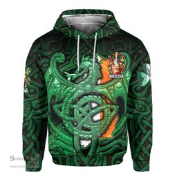 ScotsTee Shop Irish Yarner Coat of Arms Irish Hoodie Family Crest Green Dragon Of Ireland Hoodie