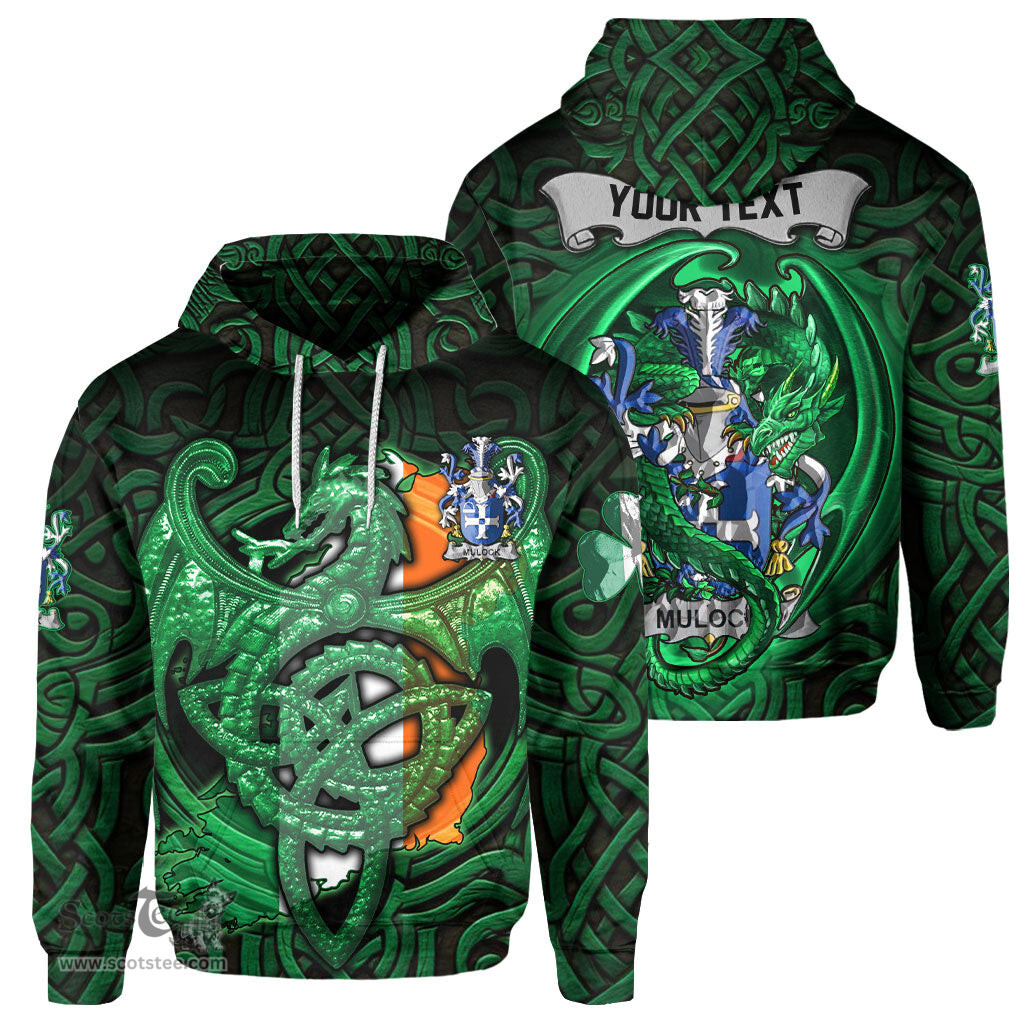 ScotsTee Shop Irish Mulock or Mullock Coat of Arms Irish Hoodie Family Crest Green Dragon Of Ireland Hoodie