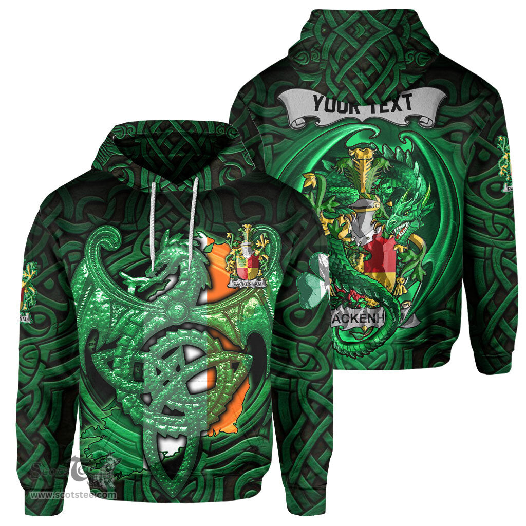 ScotsTee Shop Irish Packenham Coat of Arms Irish Hoodie Family Crest Green Dragon Of Ireland Hoodie