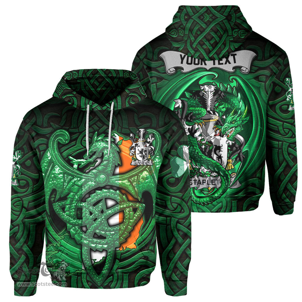 ScotsTee Shop Irish Stapleton Coat of Arms Irish Hoodie Family Crest Green Dragon Of Ireland Hoodie